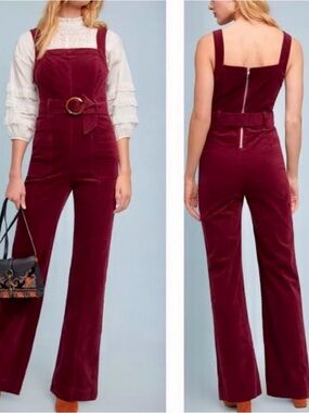 Anthropologie Pilcro and the Letterpress Wine Red Corduroy flare leg jumpsuit 4